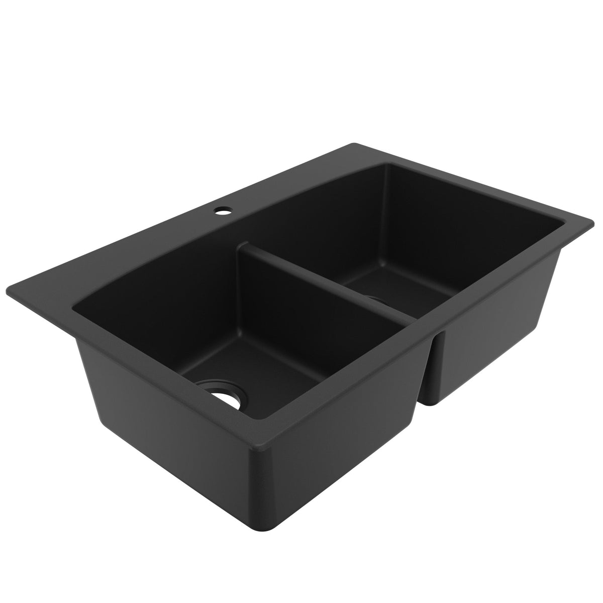 33" Top Mount Double Equal Bowl Quartz Composite Kitchen Sink In Black