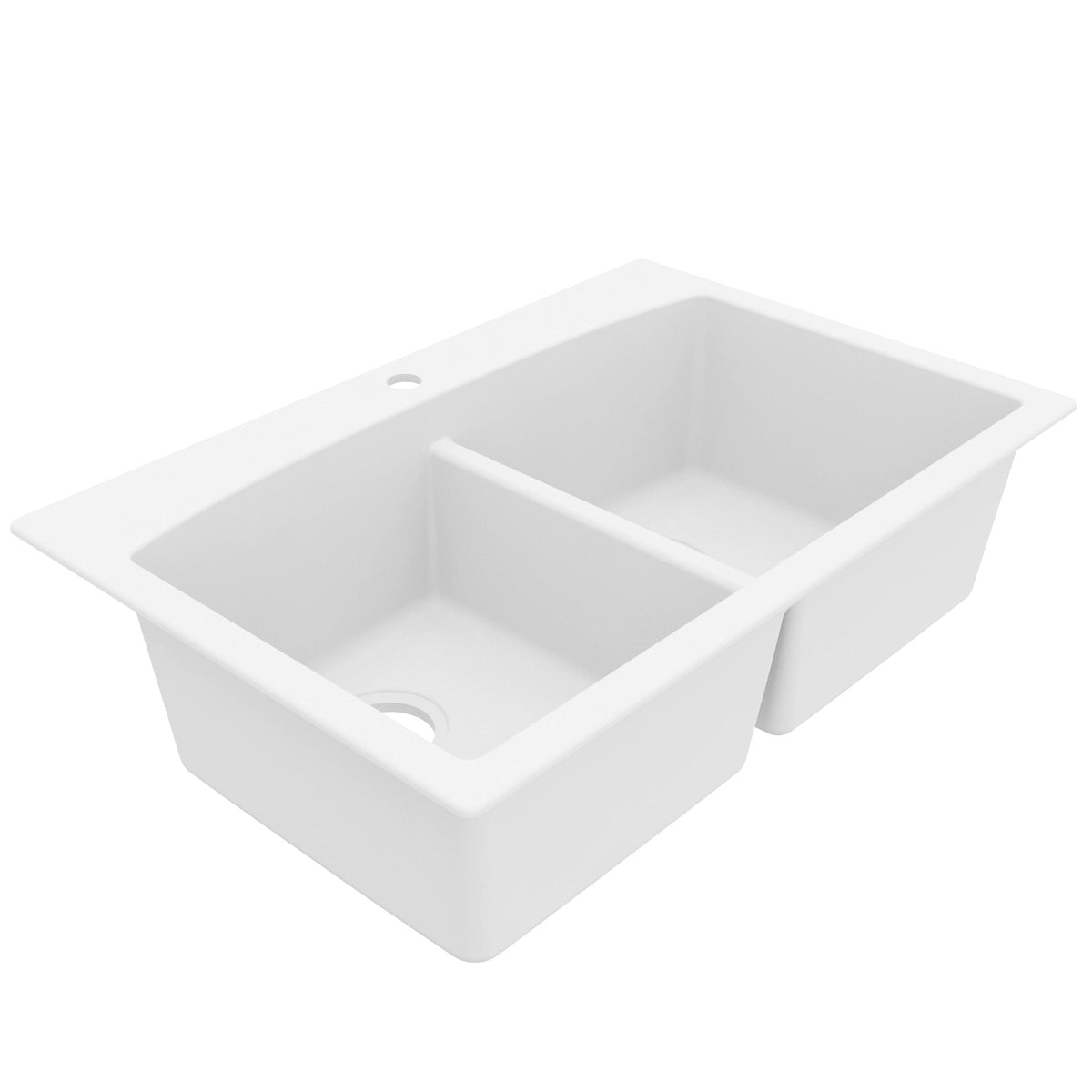 33" Top Mount Double Equal Bowl Quartz Composite Kitchen Sink In White