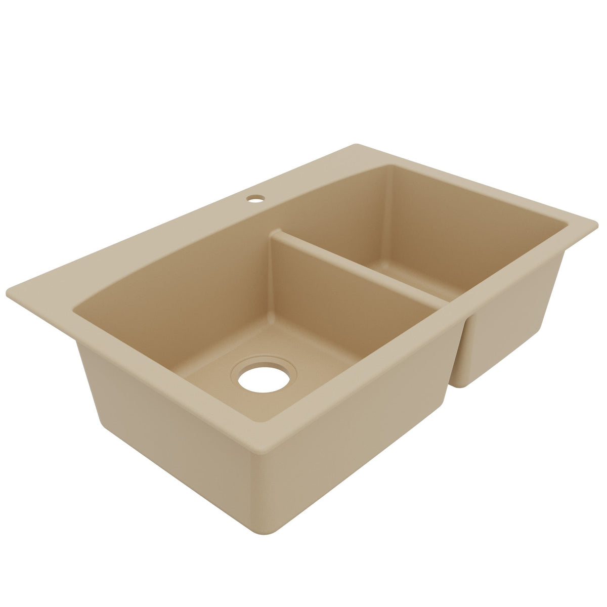 33" Top Mount Double Offset Bowl Quartz Composite Kitchen Sink In Bisque