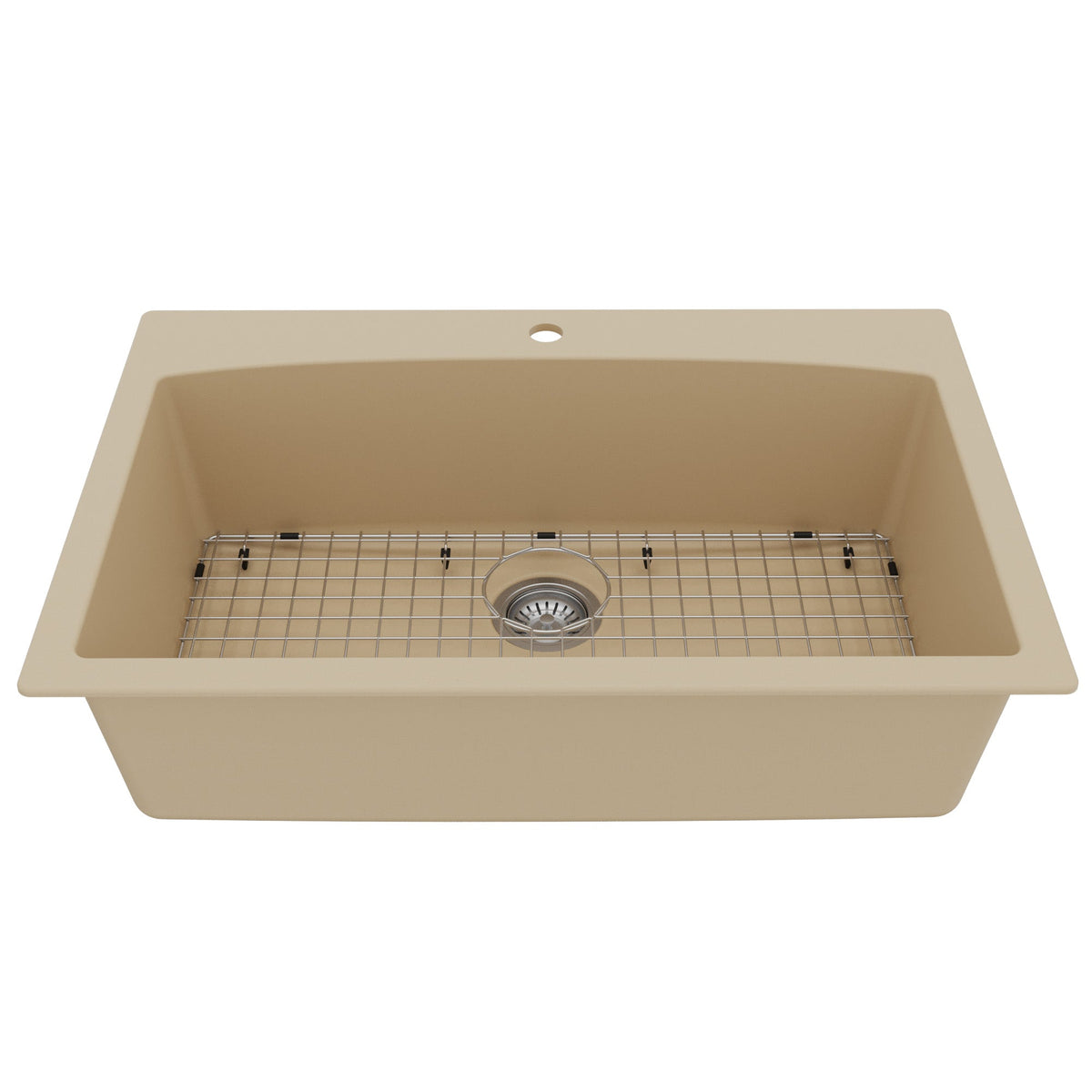 33" Top Mount Large Single Bowl Quartz Composite Kitchen Sink Kit In Bisque