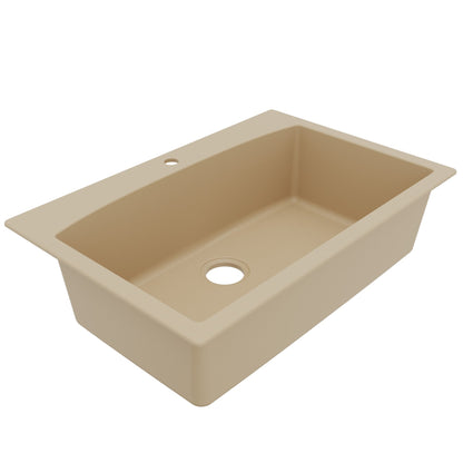 33" Top Mount Large Single Bowl Quartz Composite Kitchen Sink In Bisque
