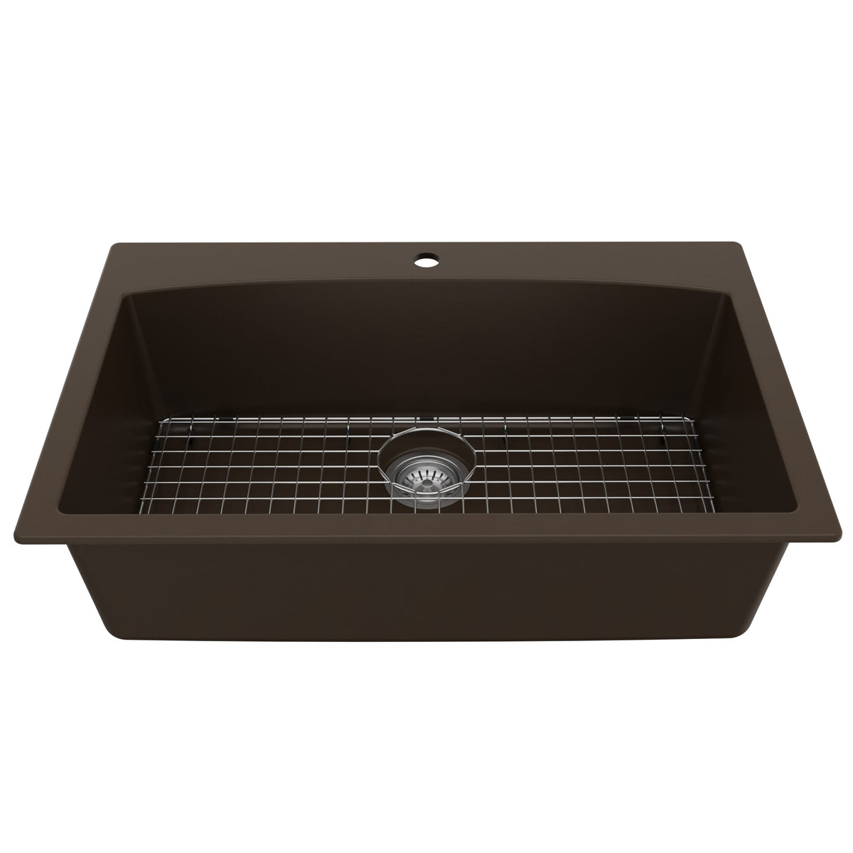 33" Top Mount Large Single Bowl Quartz Composite Kitchen Sink Kit In Brown