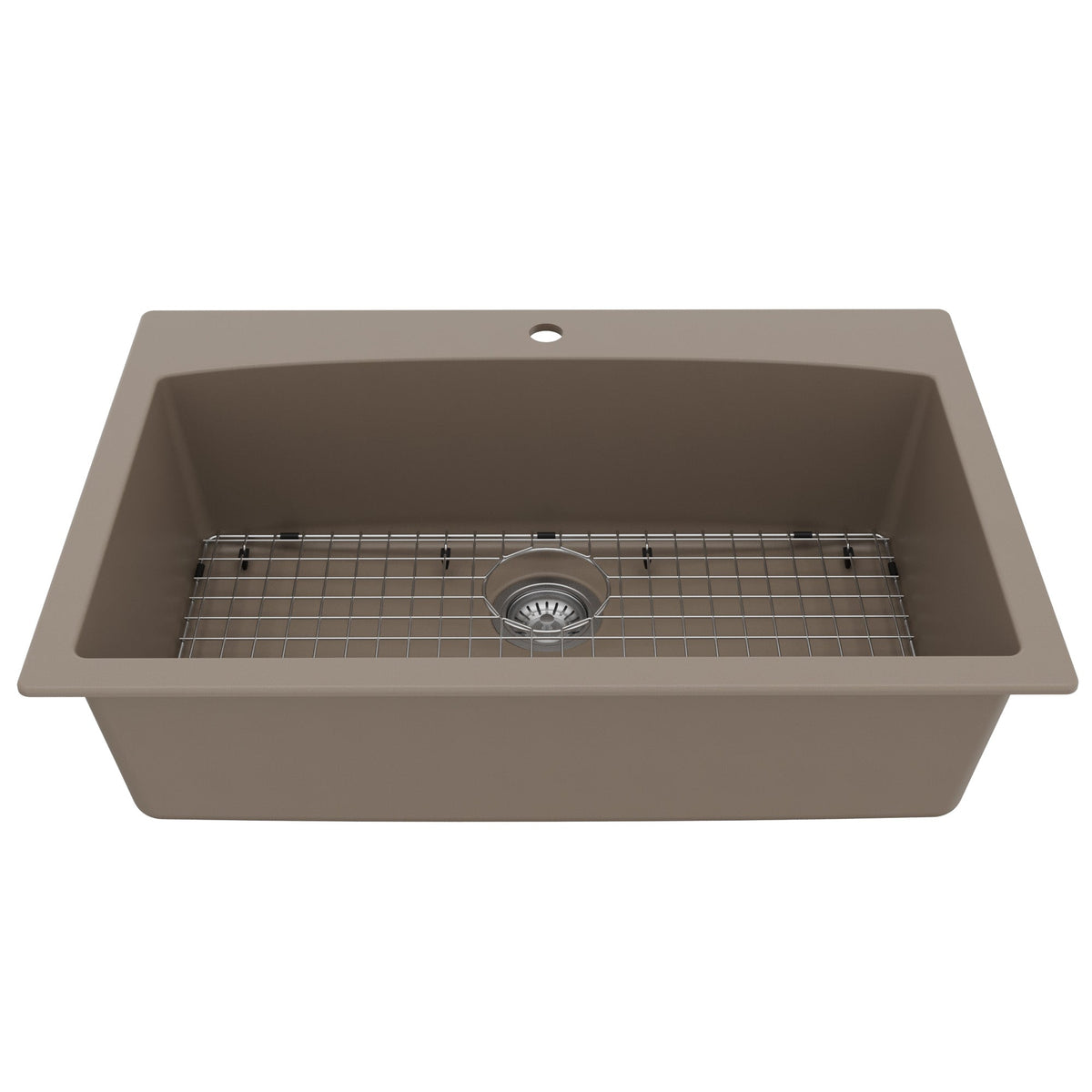 33" Top Mount Large Single Bowl Quartz Composite Kitchen Sink Kit Concrete