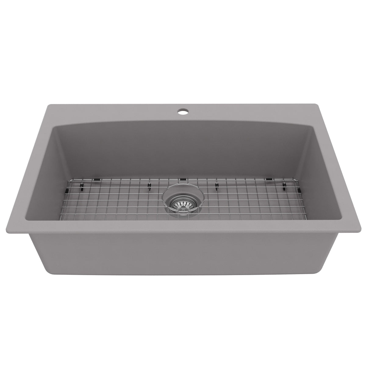 33" Top Mount Large Single Bowl Quartz Composite Kitchen Sink Kit Grey