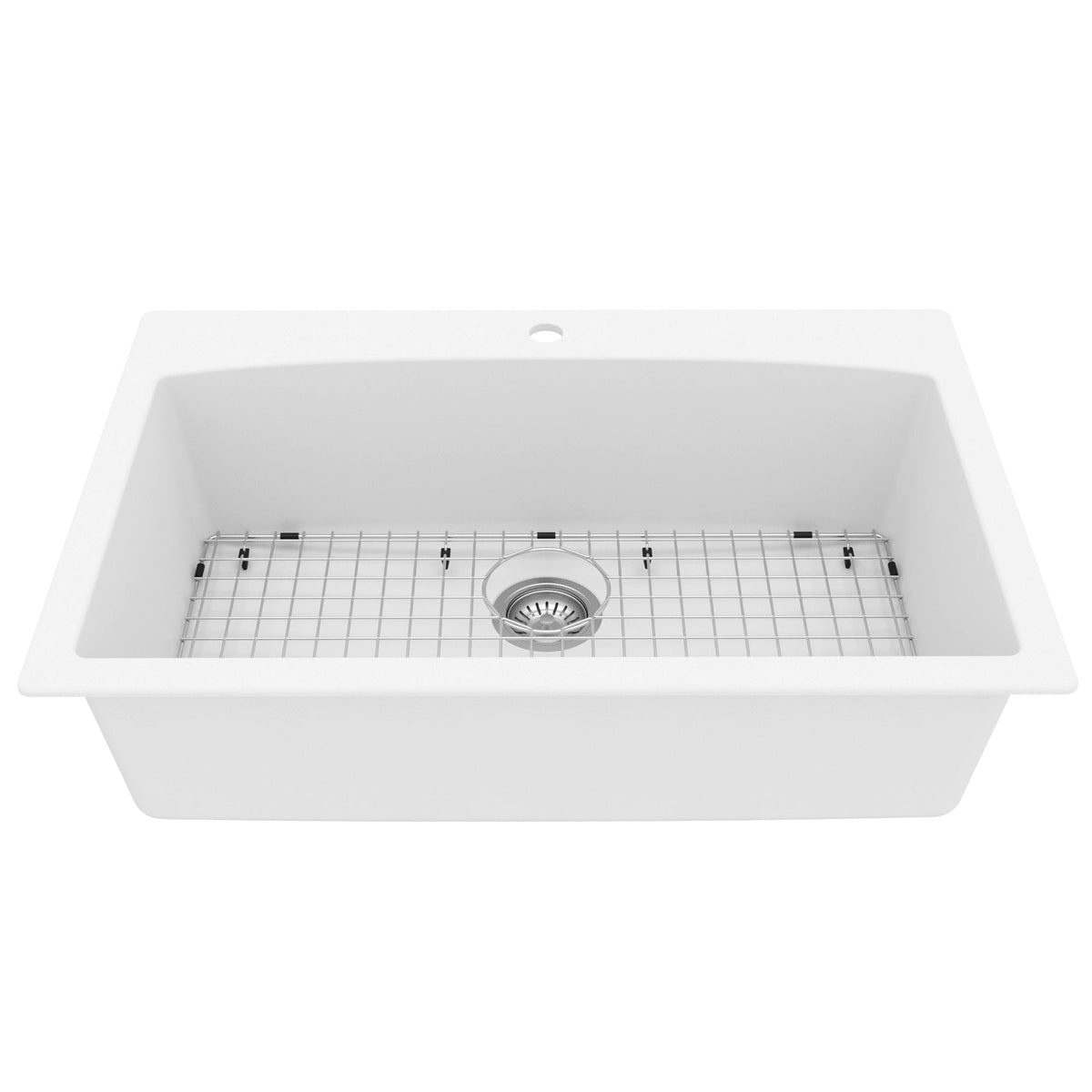 33" Top Mount Large Single Bowl Quartz Composite Kitchen Sink Kit White