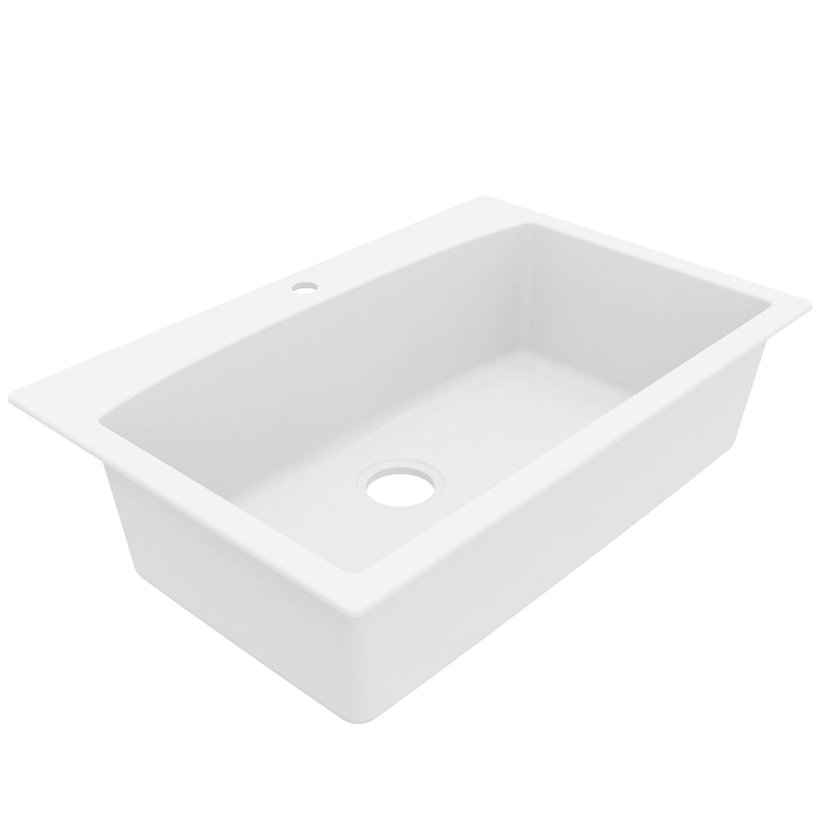 33" Top Mount Large Single Bowl Quartz Composite Kitchen Sink In White