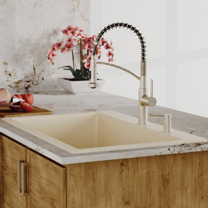 33" Top Mount Large Single Bowl Quartz Composite Kitchen Sink Kit In Bisque