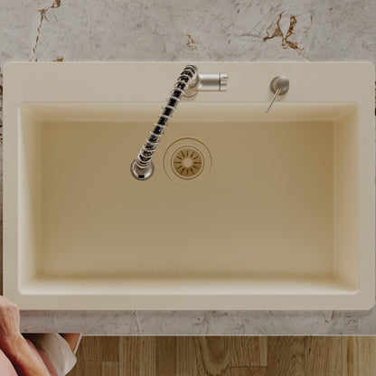33" Top Mount Large Single Bowl Quartz Composite Kitchen Sink In Bisque