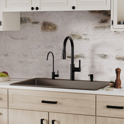 33" Top Mount Large Single Bowl Quartz Composite Kitchen Sink In Brown