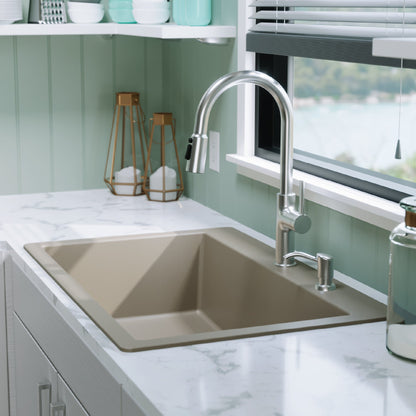 33" Top Mount Large Single Bowl Quartz Composite Kitchen Sink In Concrete