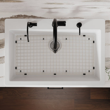 33" Top Mount Large Single Bowl Quartz Composite Kitchen Sink Kit In White
