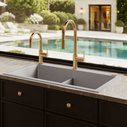 33" Top Mount Double Bowl Granite Kitchen Sink in Grey