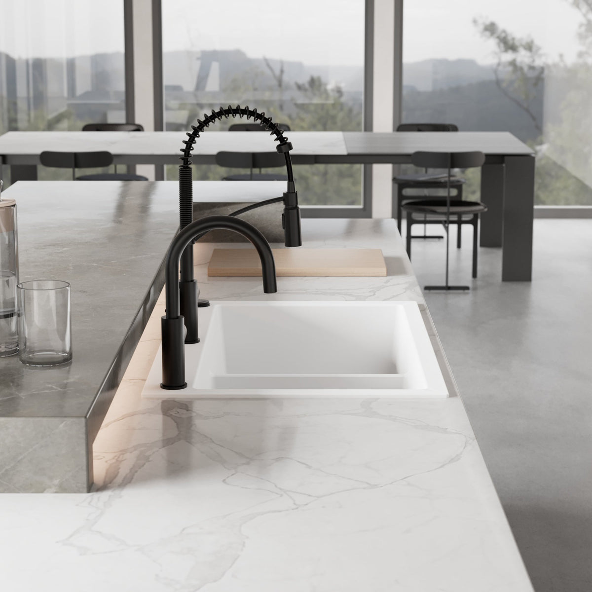 33" Top Mount Double Bowl Granite Kitchen Sink in White