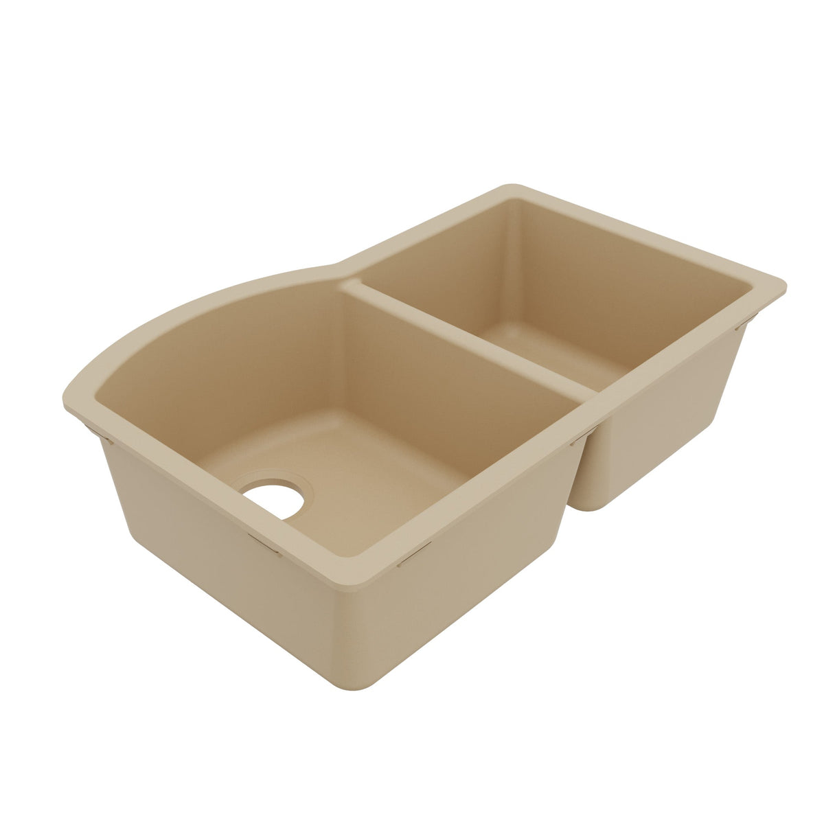 32-1/4" Undermount Double Offset Bowl Quartz Composite Kitchen Sink In Bisque