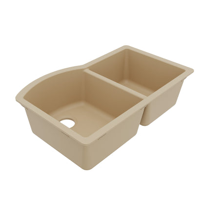 32-1/4" Undermount Double Offset Bowl Quartz Composite Kitchen Sink In Bisque