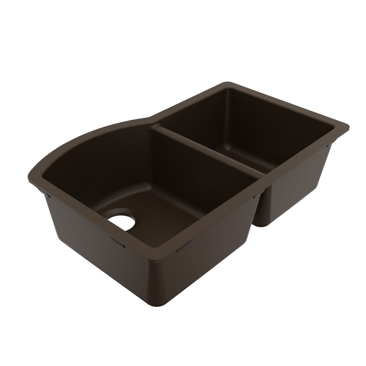 32-1/4" Undermount Double Offset Bowl Quartz Composite Kitchen Sink In Brown