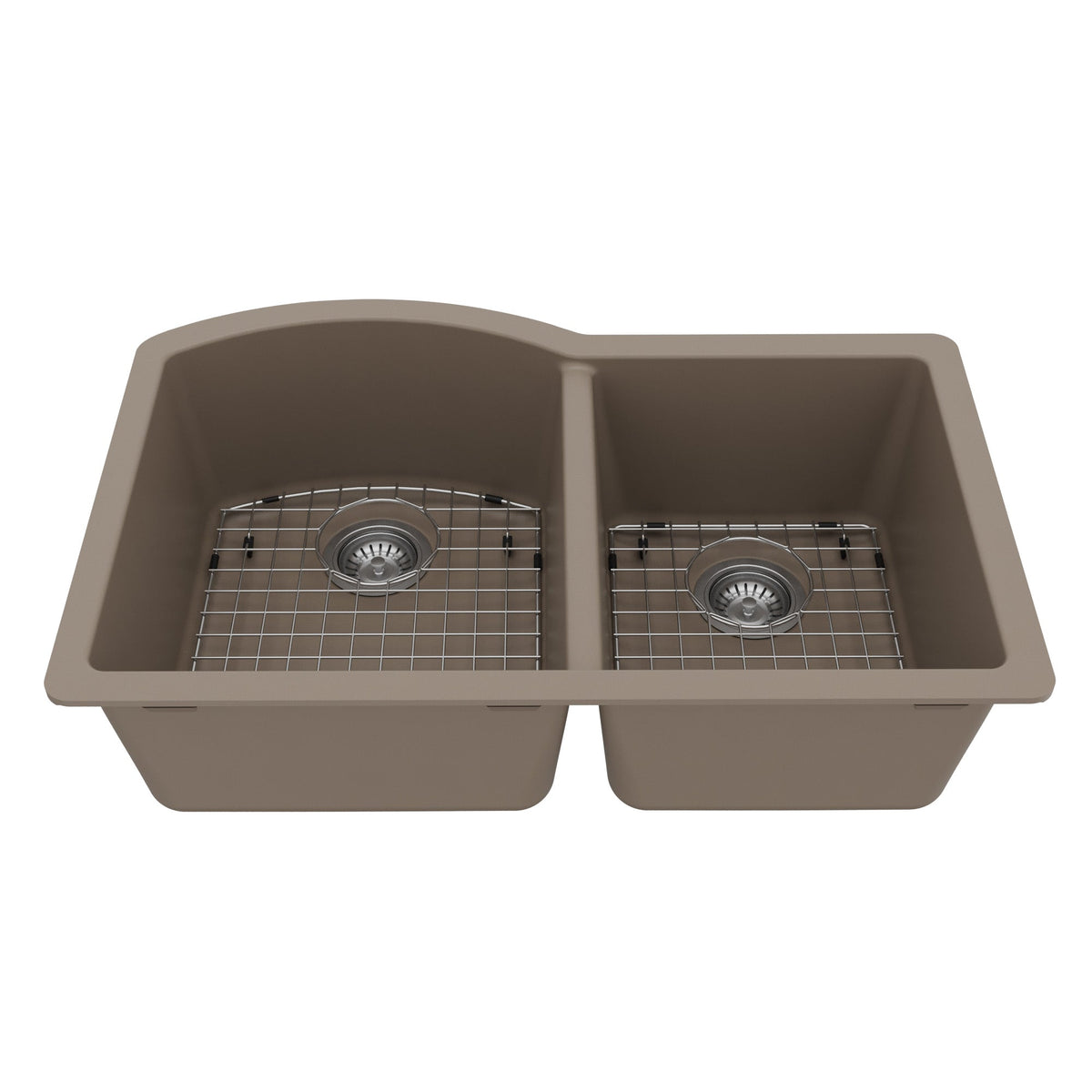 32-1/4" Undermount Double Offset Bowl Quartz Composite Kitchen Sink Kit In Concrete