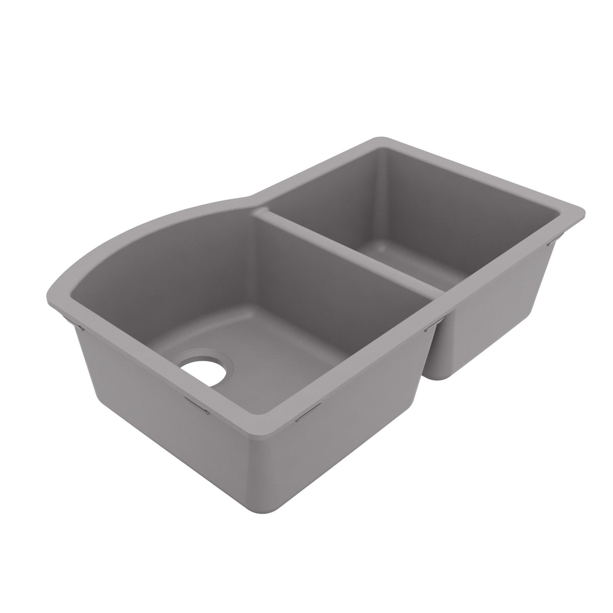 32-1/4" Undermount Double Offset Bowl Quartz Composite Kitchen Sink In Grey