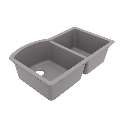 32-1/4" Undermount Double Offset Bowl Quartz Composite Kitchen Sink In Grey