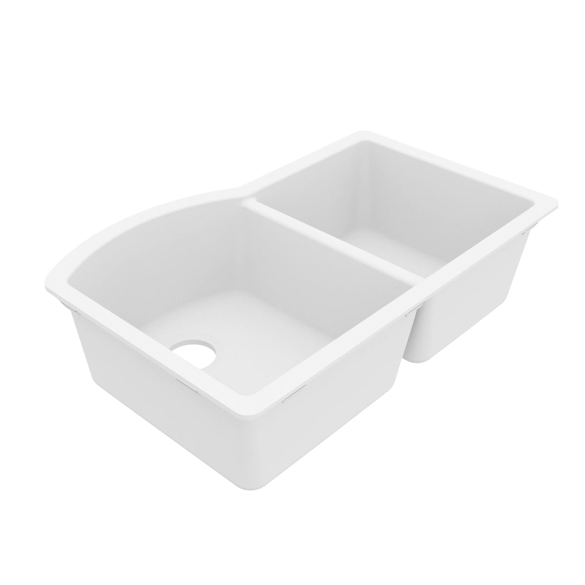 32-1/4" Undermount Double Offset Bowl Quartz Composite Kitchen Sink In White