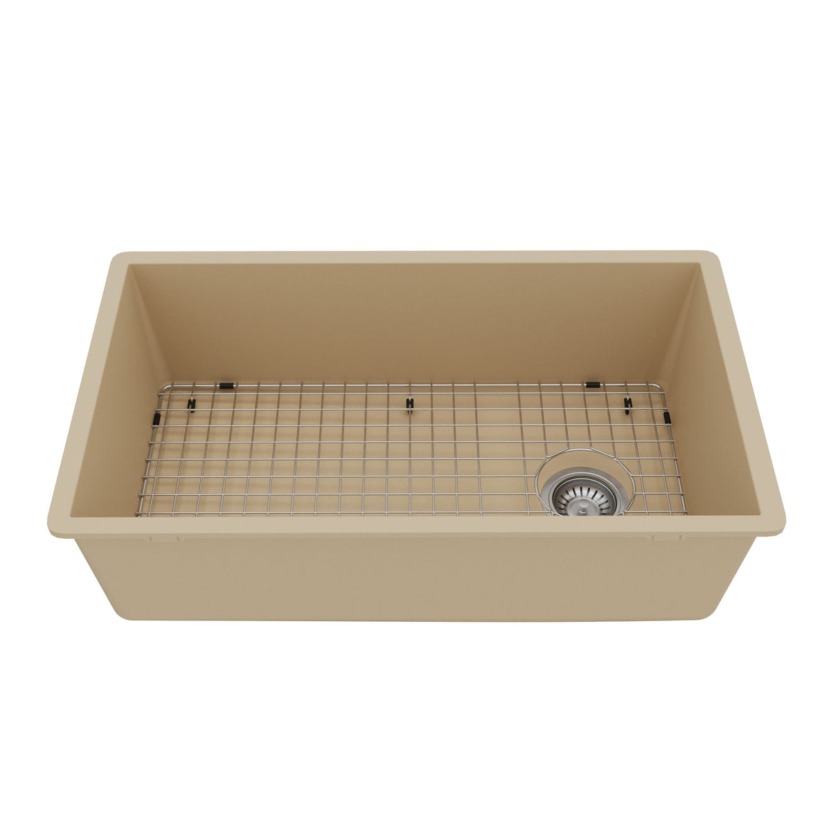 31-5/8" Undermount Large Single Bowl Quartz Composite Kitchen Sink Kit In Bisque