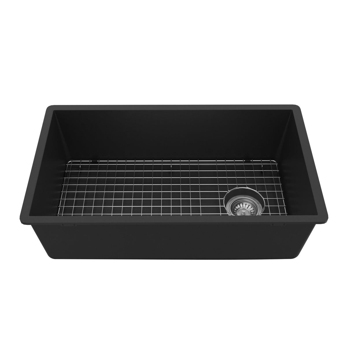 31-5/8" Undermount Large Single Bowl Quartz Composite Kitchen Sink Kit In Black