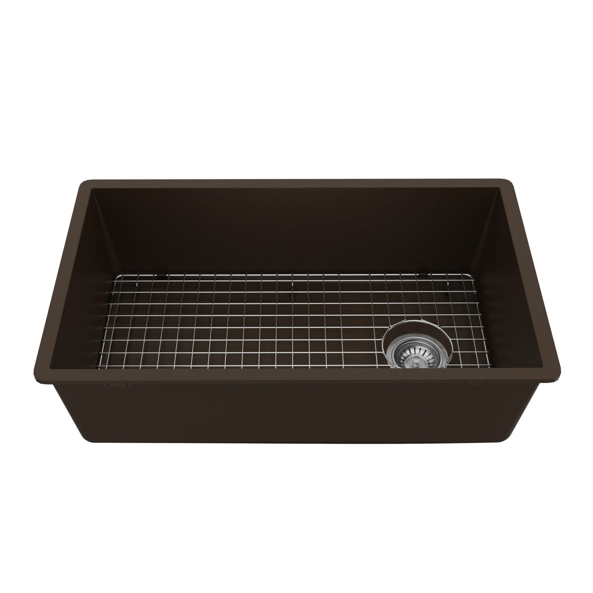31-5/8" Undermount Large Single Bowl Quartz Composite Kitchen Sink Kit In Brown
