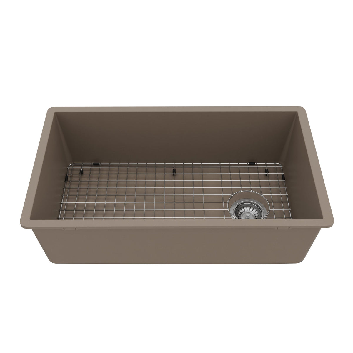 31-5/8" Undermount Large Single Bowl Quartz Composite Kitchen Sink Kit In Concrete