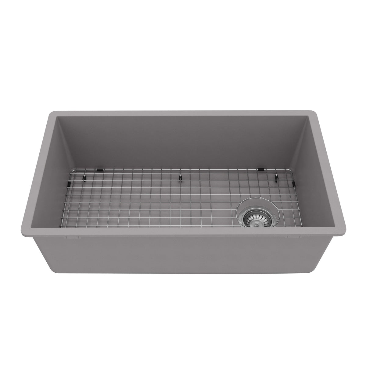 31-5/8" Undermount Large Single Bowl Quartz Composite Kitchen Sink Kit In Grey