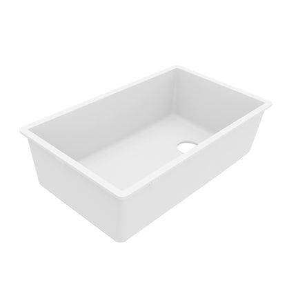 31-5/8" Undermount Large Single Bowl Quartz Composite Kitchen Sink In White