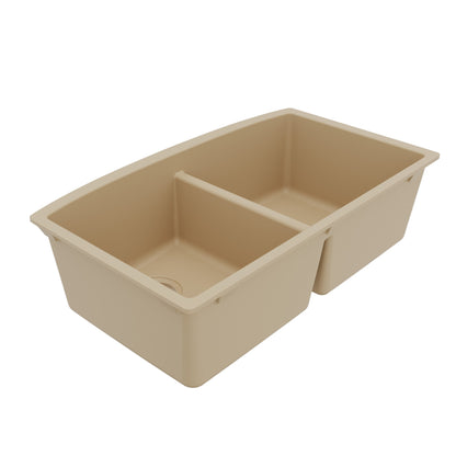 32-1/2" Undermount Double Equal Bowl Quartz Composite Kitchen Sink In Bisque