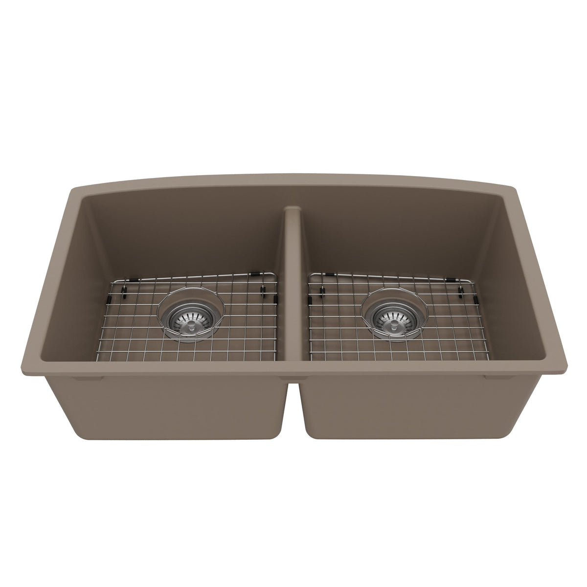 32-1/2" Undermount Double Equal Bowl Quartz Composite Kitchen Sink Kit In Concrete