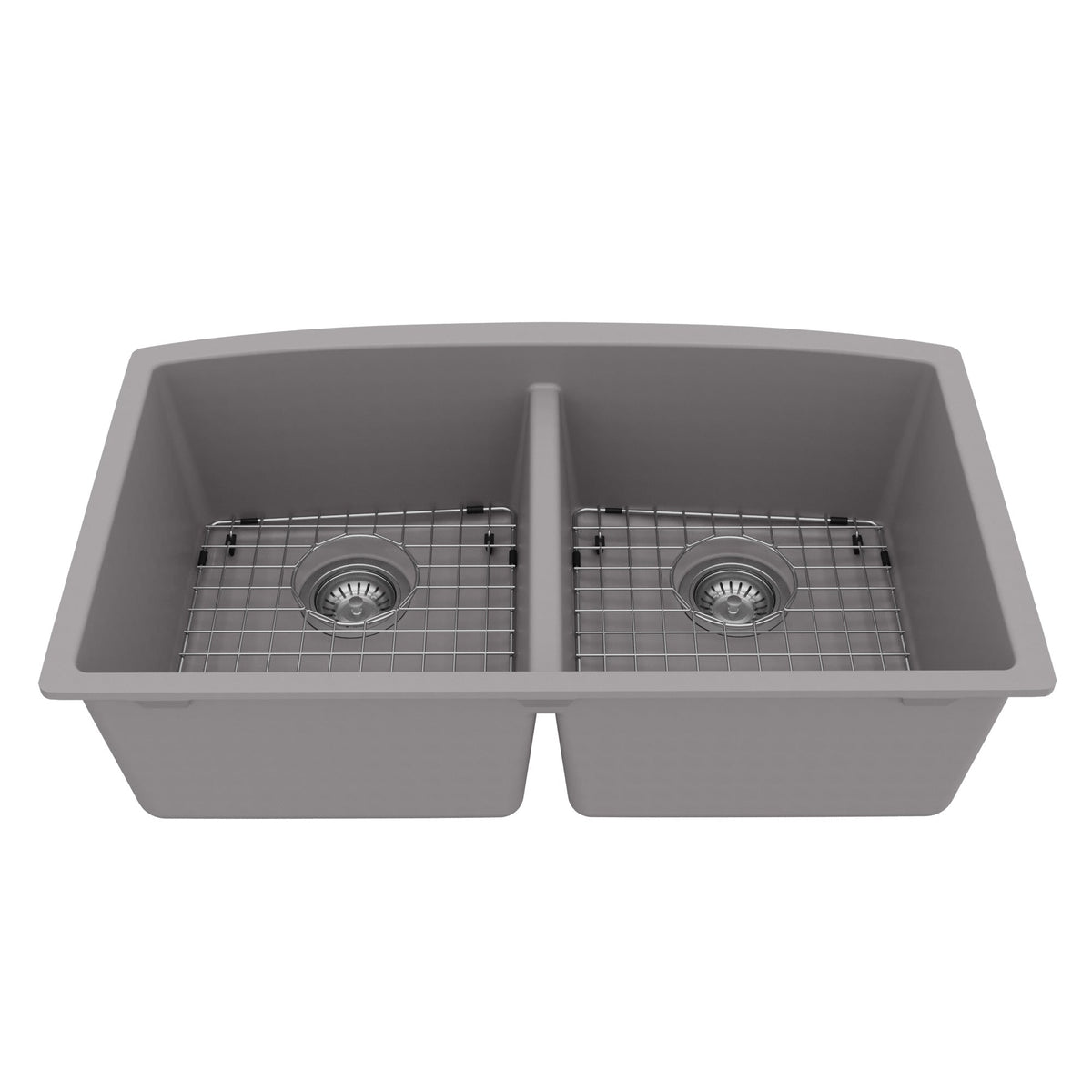 32-1/2" Undermount Double Equal Bowl Quartz Composite Kitchen Sink Kit In Grey