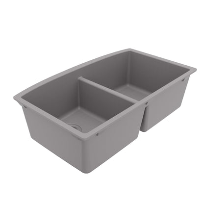 32-1/2" Undermount Double Equal Bowl Quartz Composite Kitchen Sink In Grey