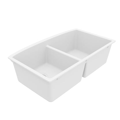 32-1/2" Undermount Double Equal Bowl Quartz Composite Kitchen Sink In White