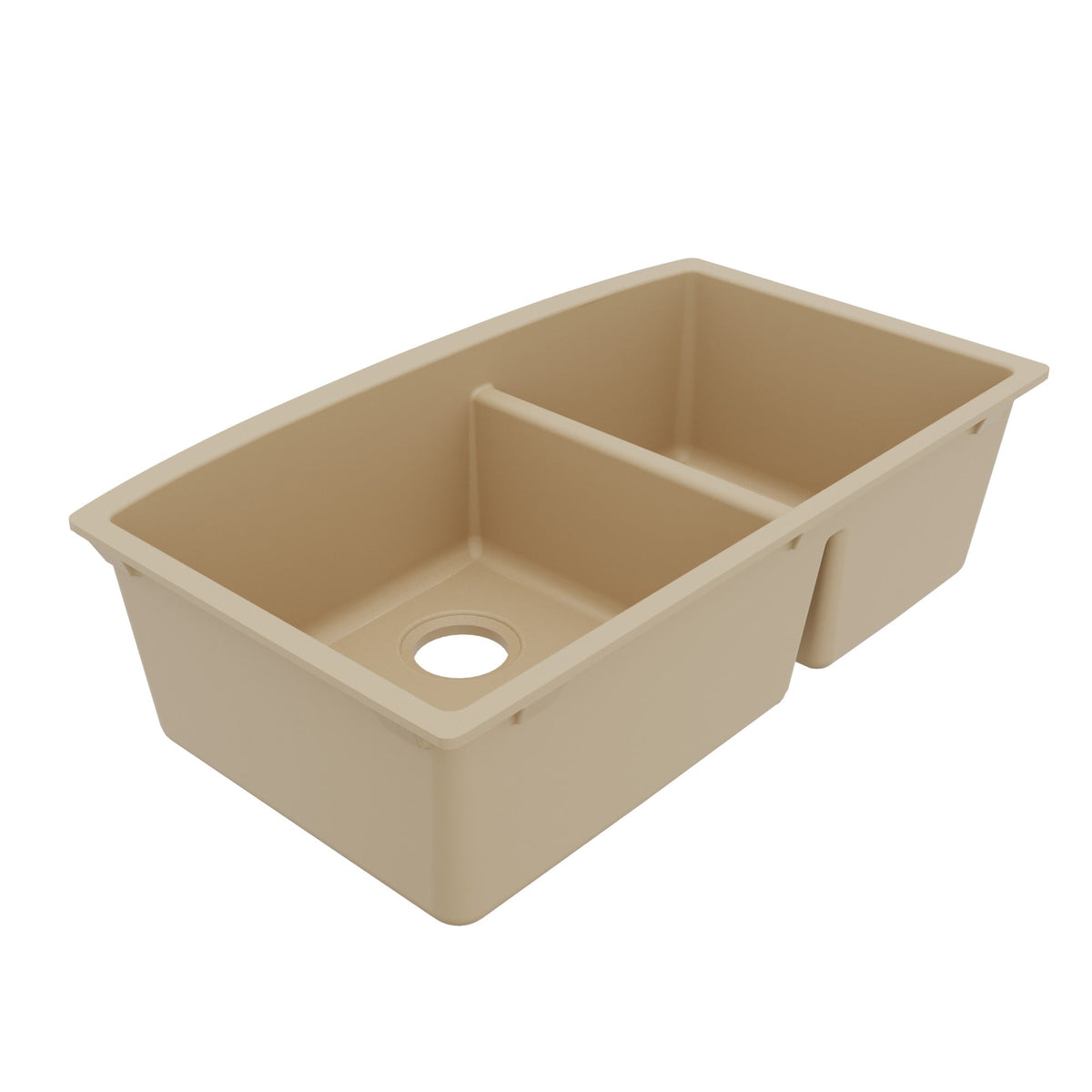 32-1/2" Undermount Double Offset Bowl Quartz Composite Kitchen Sink In Bisque