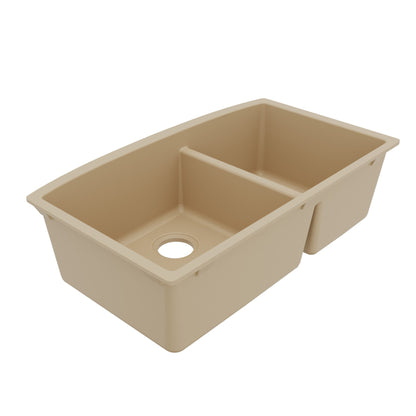 32-1/2" Undermount Double Offset Bowl Quartz Composite Kitchen Sink In Bisque