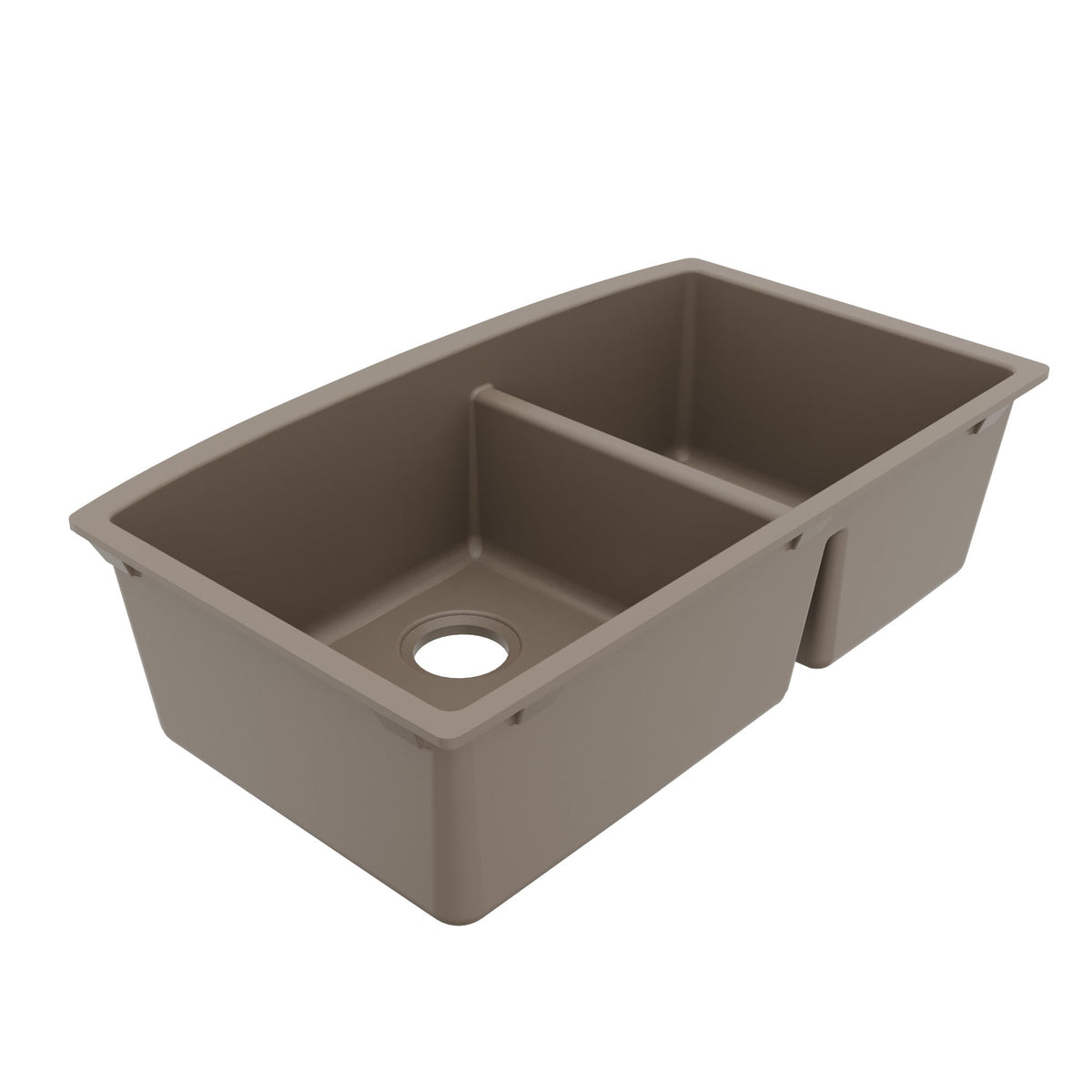 32-1/2" Undermount Double Offset Bowl Quartz Composite Kitchen Sink In Concrete