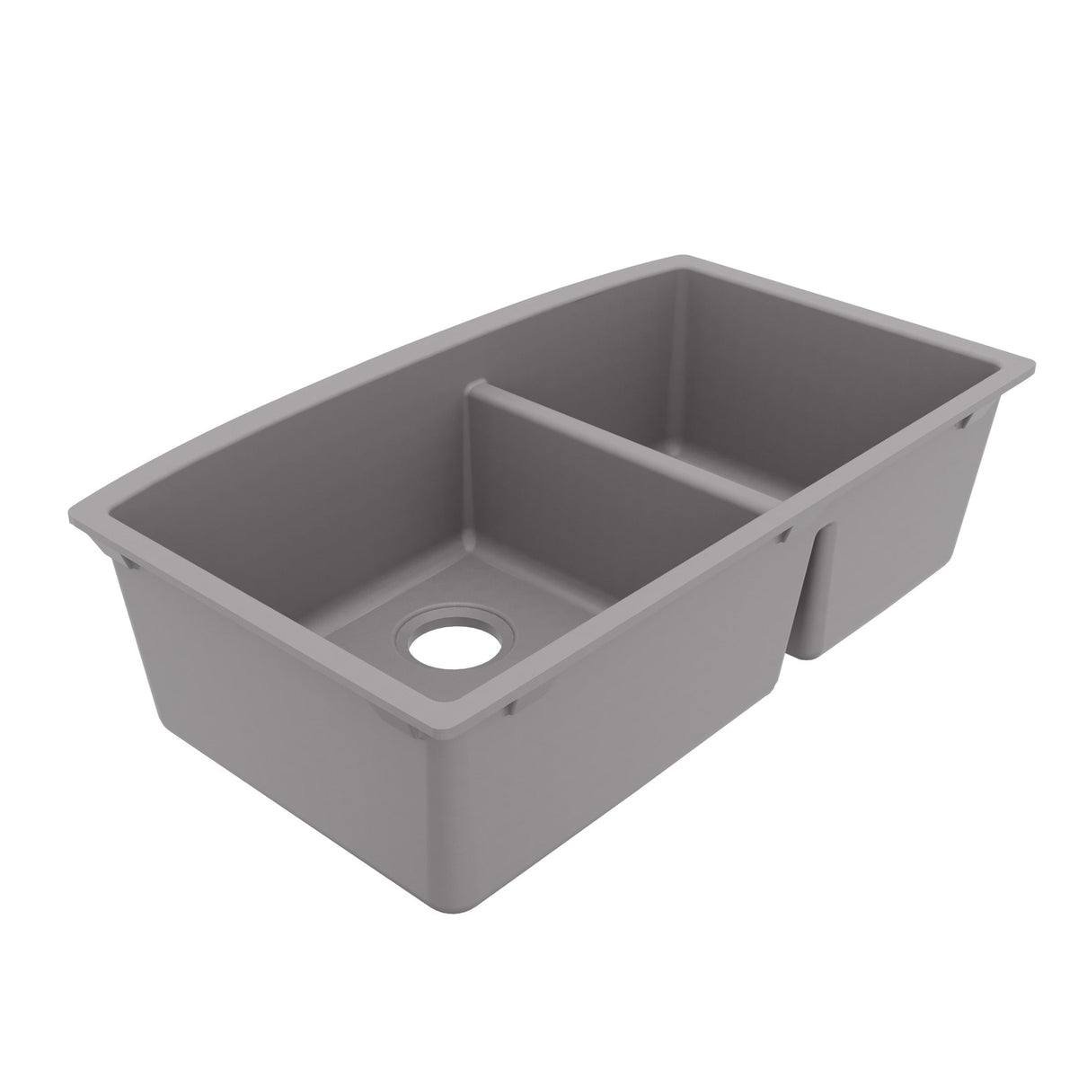 32-1/2" Undermount Double Offset Bowl Quartz Composite Kitchen Sink In Grey