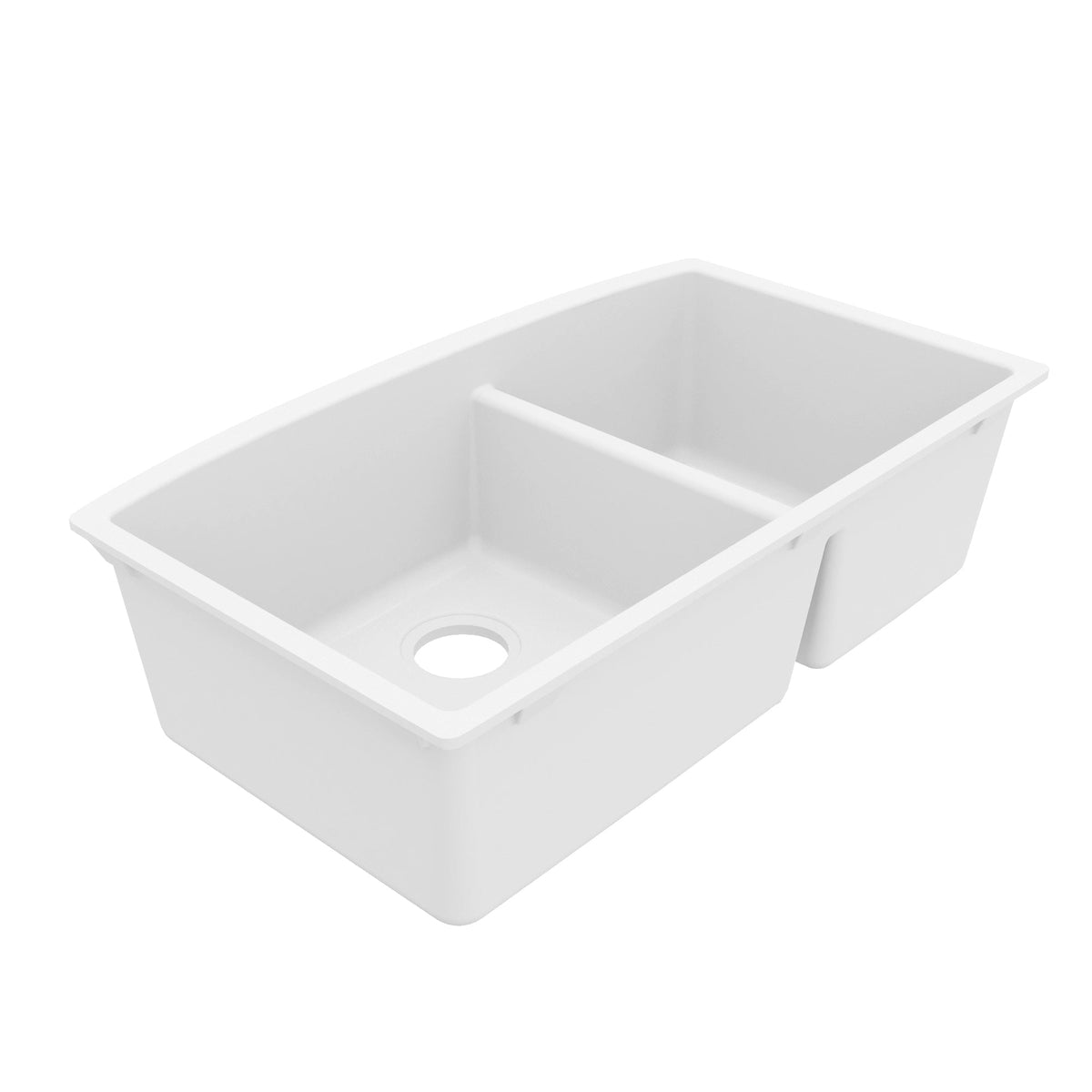 32-1/2" Undermount Double Offset Bowl Quartz Composite Kitchen Sink In White
