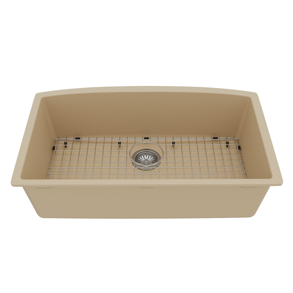 32-1/2" Undermount Large Single Bowl Quartz Composite Kitchen Sink Kit In Bisque