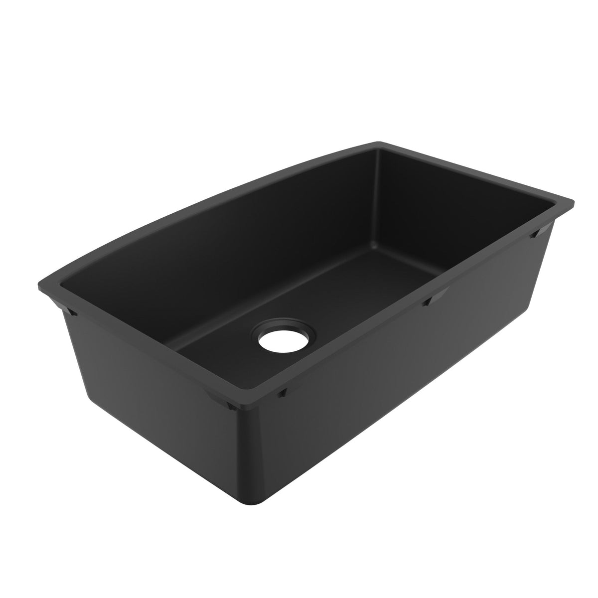 32-1/2" Undermount Large Single Bowl Quartz Composite Kitchen Sink In Black