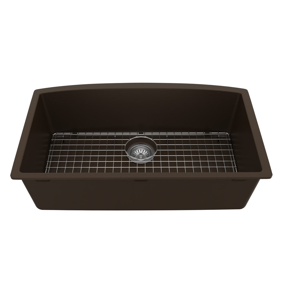 32-1/2" Undermount Large Single Bowl Quartz Composite Kitchen Sink Kit In Brown