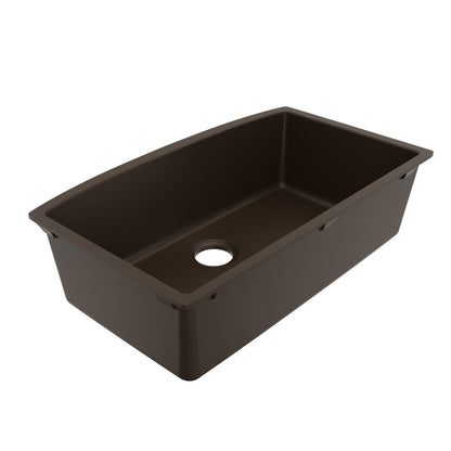 32-1/2" Undermount Large Single Bowl Quartz Composite Kitchen Sink In Brown