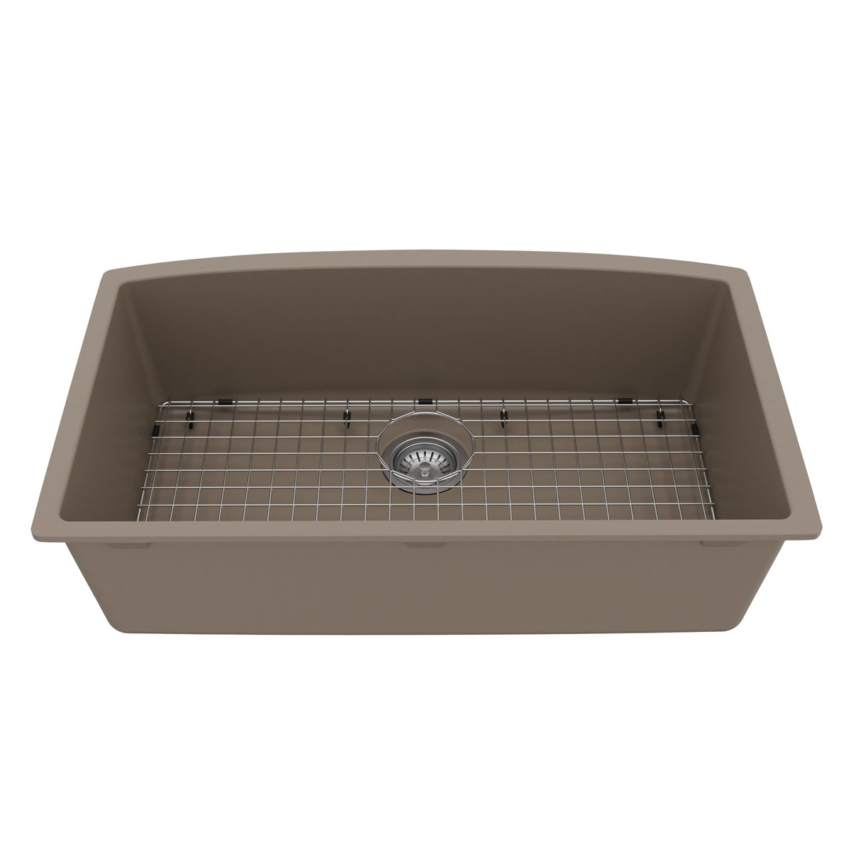 32-1/2" Undermount Large Single Bowl Quartz Composite Kitchen Sink Kit In Concrete