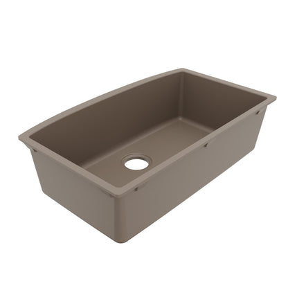 32-1/2" Undermount Large Single Bowl Quartz Composite Kitchen Sink In Concrete