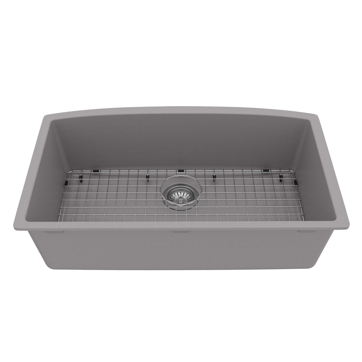 32-1/2" Undermount Large Single Bowl Quartz Composite Kitchen Sink Kit In Grey