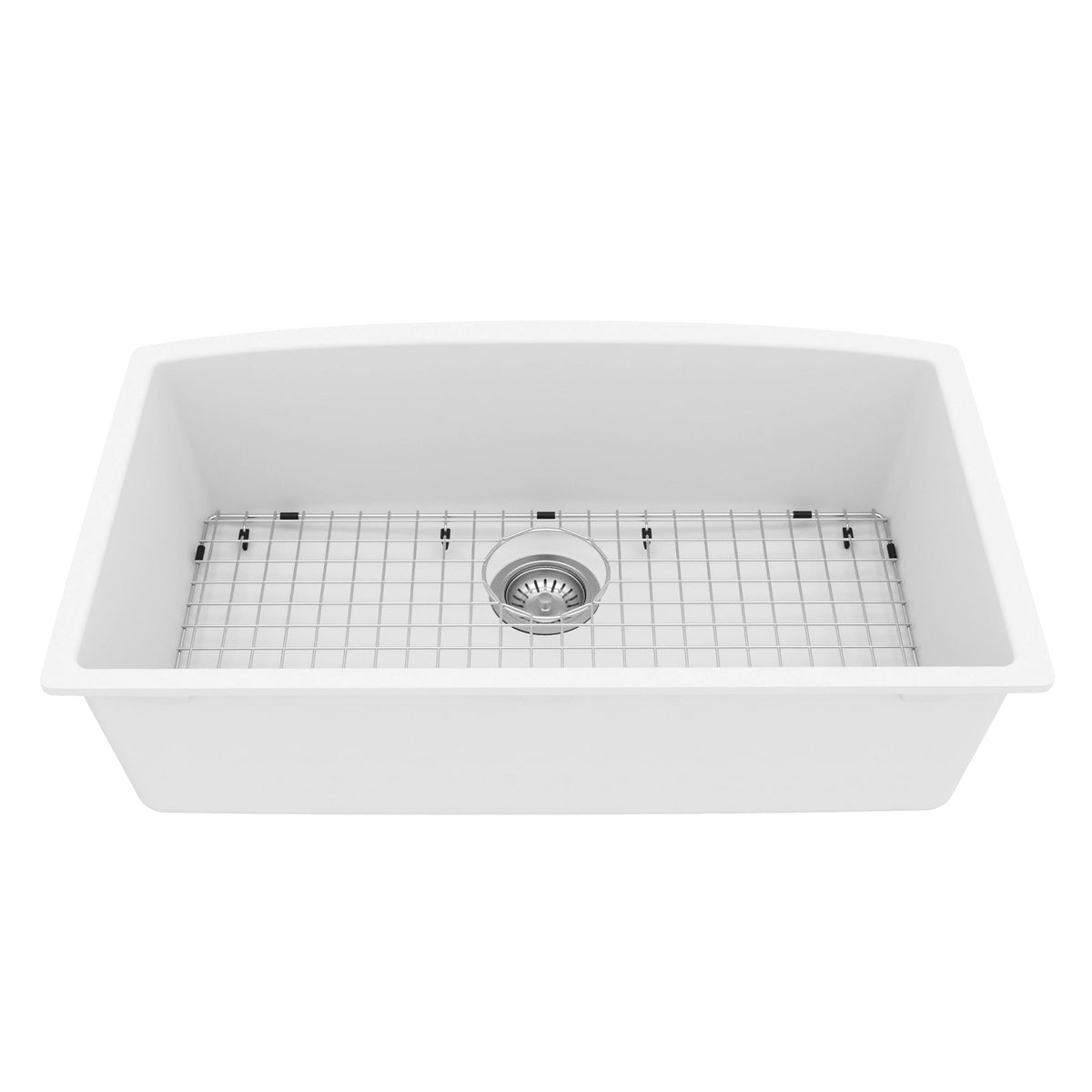 32-1/2" Undermount Large Single Bowl Quartz Composite Kitchen Sink Kit In White