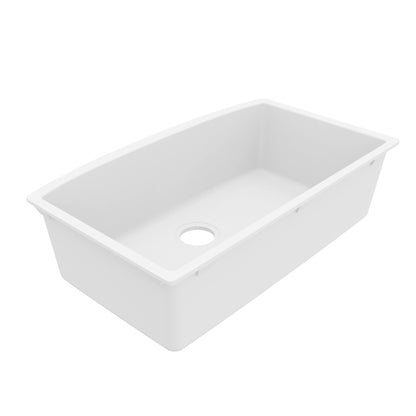32-1/2" Undermount Large Single Bowl Quartz Composite Kitchen Sink In White