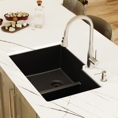 32-1/4" Undermount Double Offset Bowl Quartz Composite Kitchen Sink In Black